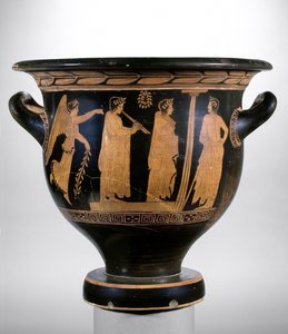 Cratere attico a figure rosse raffigurante Nike e tre figure con corone di alloro da Greek